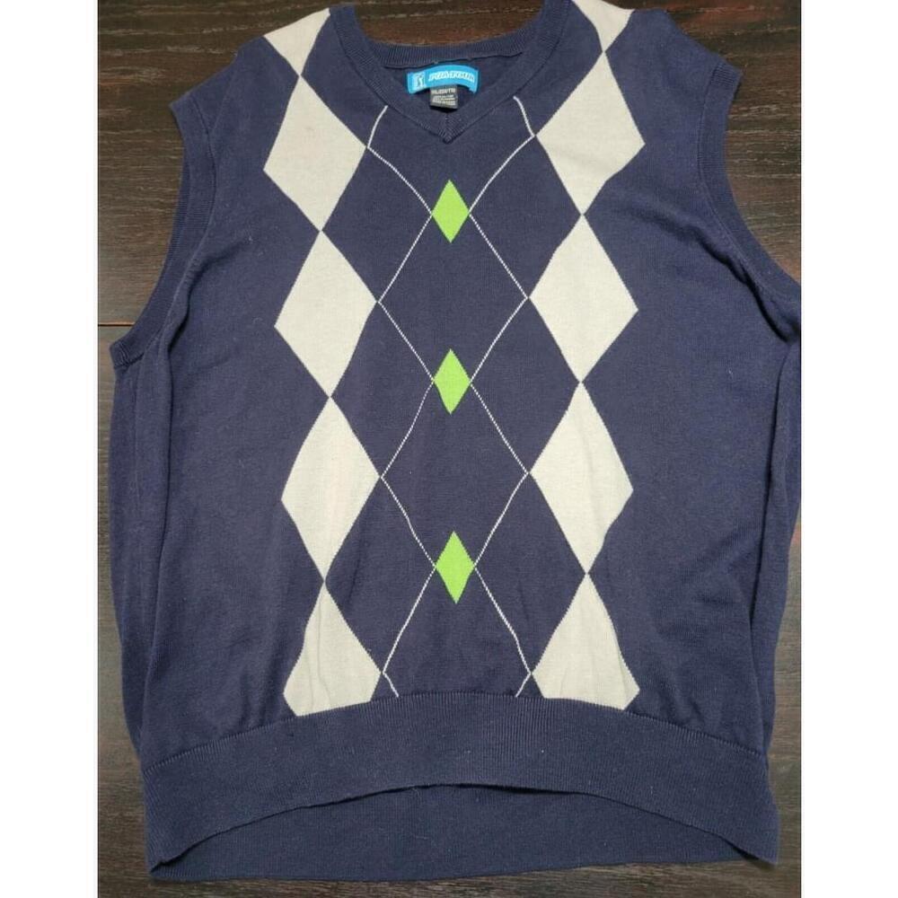 PGA Tour Men's Golf Sweater Vest 2XL Blue Argyle Pattern 100% Cotton